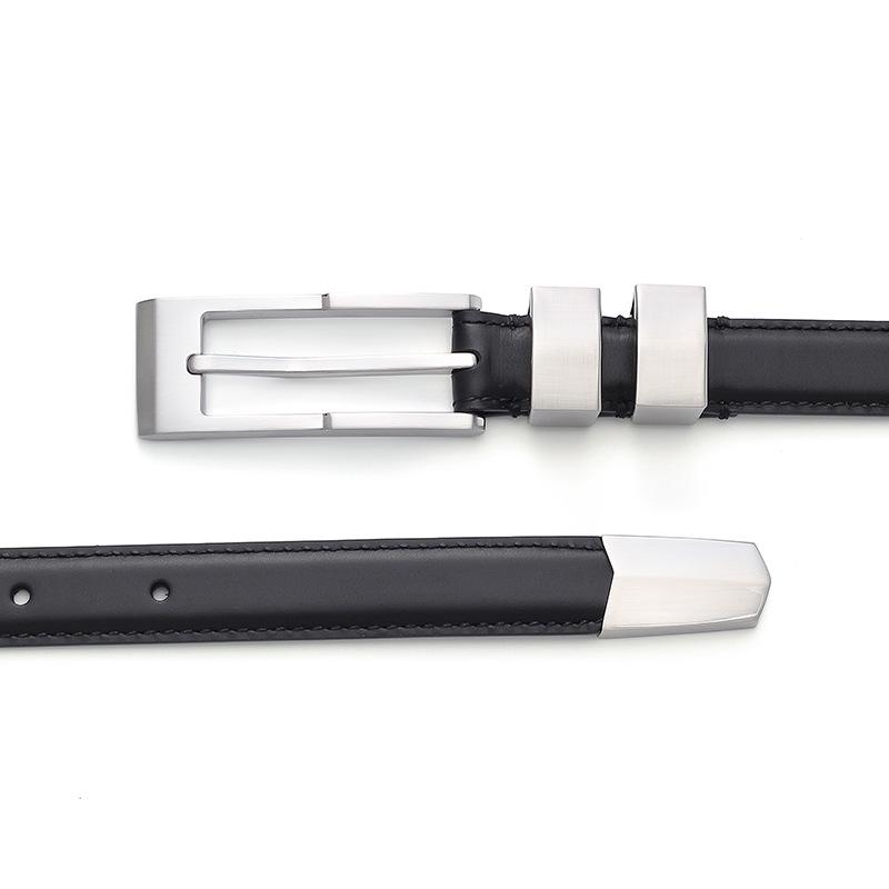 Black Classic Cowhide Leather Belt, 1.8  Wide, Unisex, High-Grade and Versatile 110cm