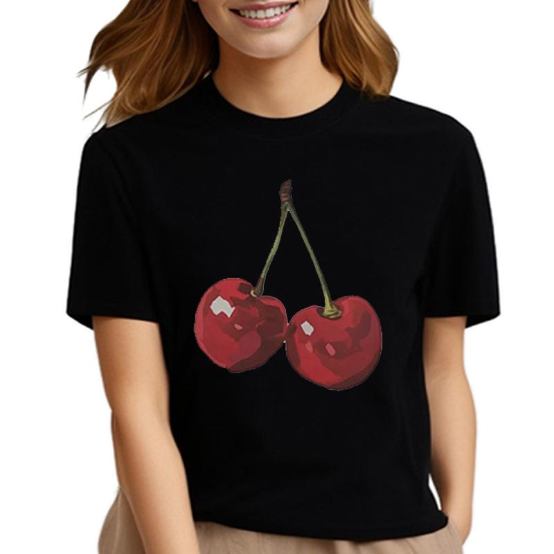 Cherry Bow Print Unisex's t shirt 2000s y2k T-Shirt for girl Cute summer Tee Shirt Short Sleeve Aesthetic Tops FeUnisex Clothes