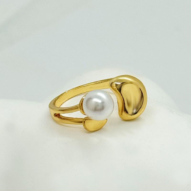 Korean Style Pearl Yuanbao Open Ring - Light Luxury & Simple High-End Fashion Statement