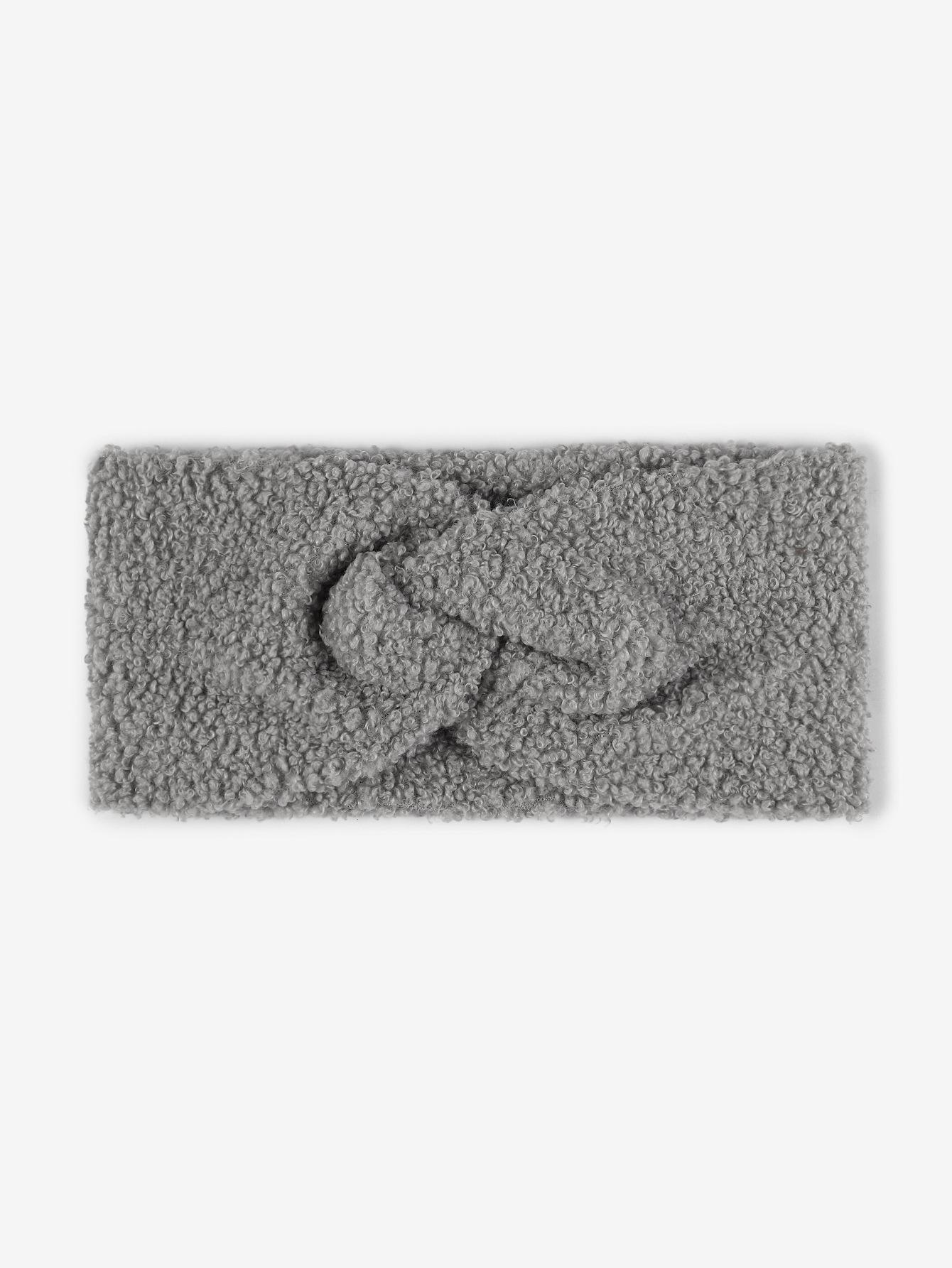 

Широкая повязка на голову из плюша тедди с перекрещенными полосками - Однотонный плюшевый аксессуар для волос для йоги и умывания лица. серый