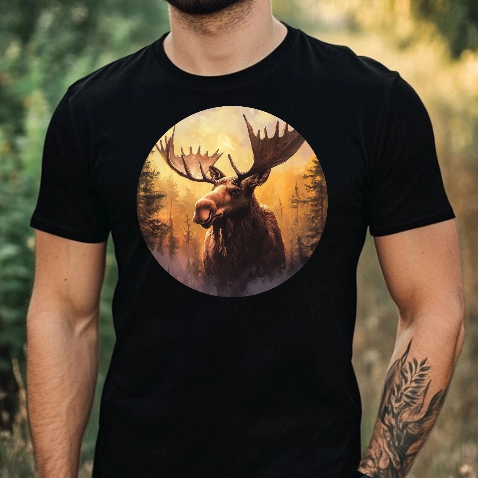 T-Shirt Herren Elch Portrait Motiv Baumwolle Größe XS bis 5XL XS