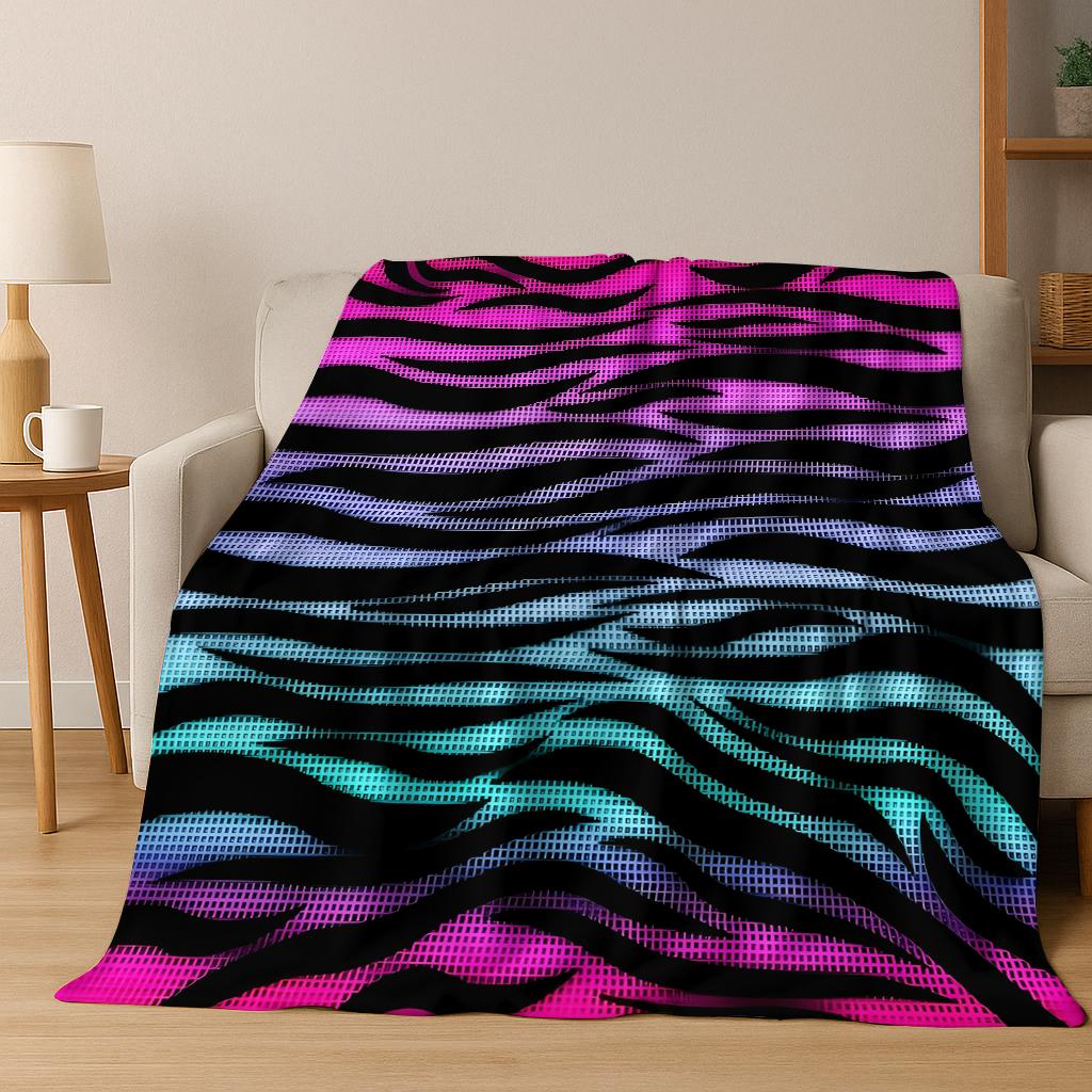 3D Zebra Stripes Leopard Tiger Animal Flannel Blanket Soft Warm Blanket for Home Bedroom Office Travel Camping Picnic Gift