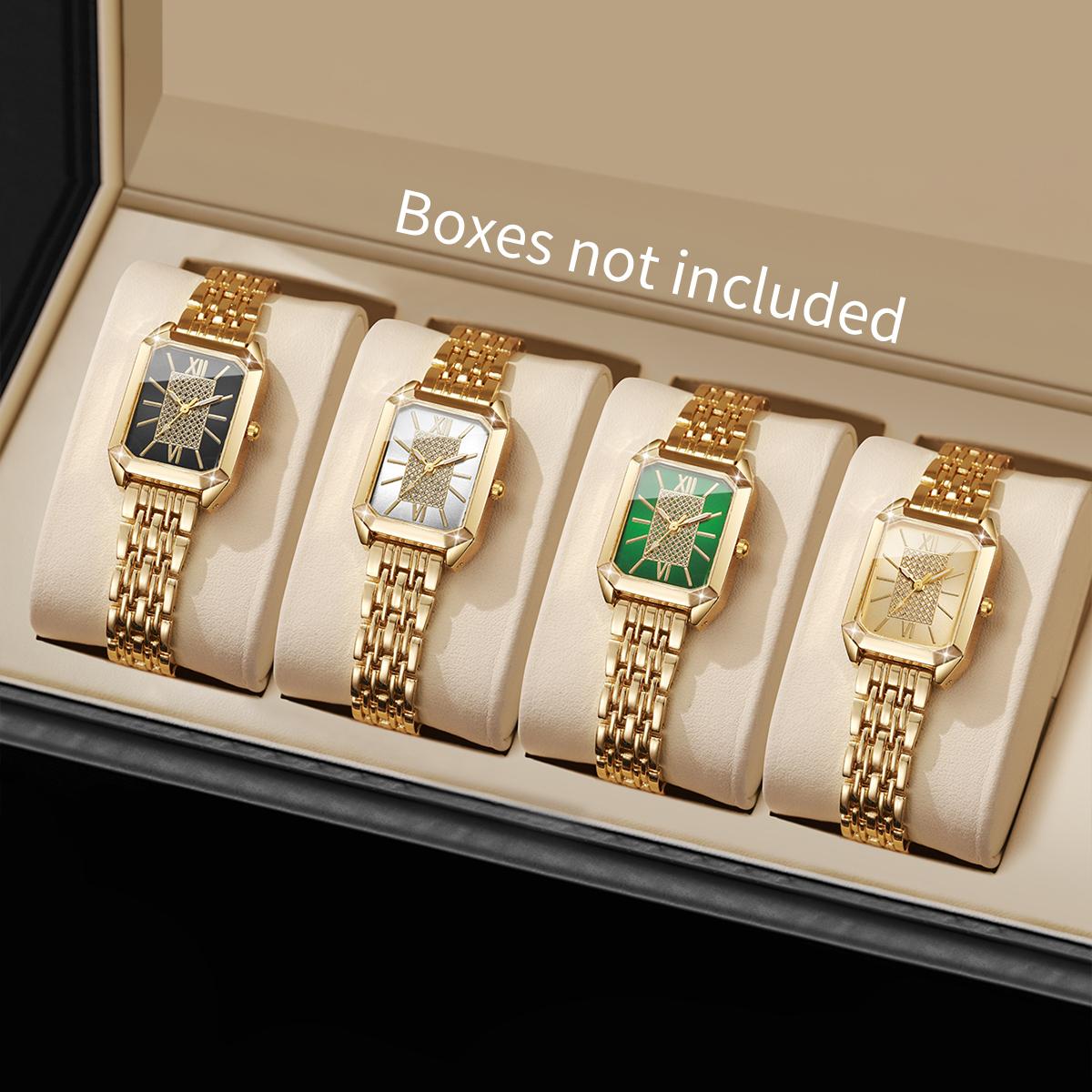 

4 шт./компл. Женские часы Модные Повседневные Квадратные Циферблат с Римскими Цифрами Классический Темперамент Элегантные Кварцевые Часы-Браслет(Коробка не входит в комплект)