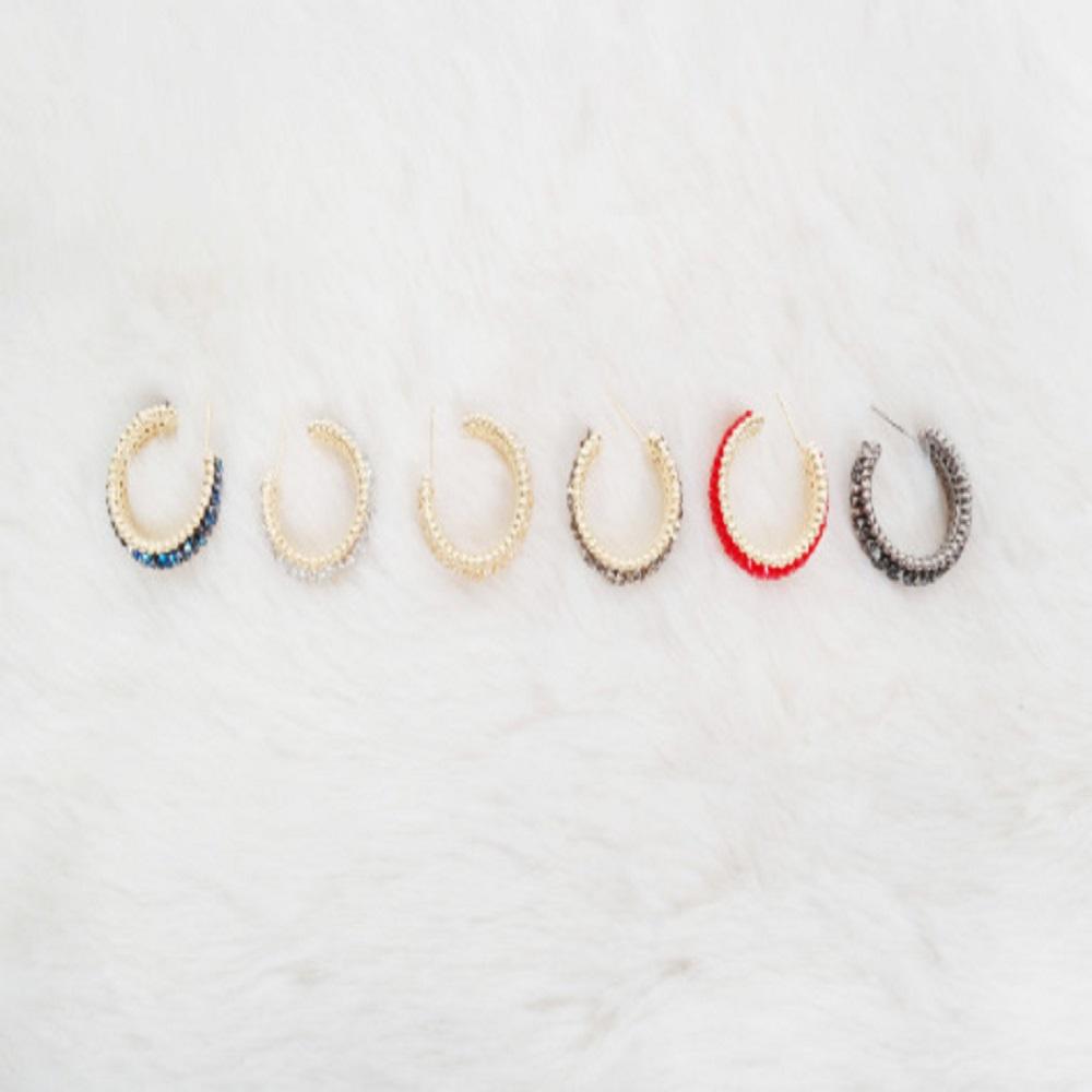 [Juana Yoon] Crystal Silver Needle Half Ring Earrings