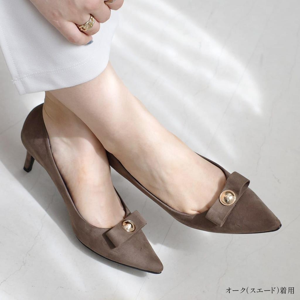 AmiAmi Women's Pointed-Toe Pumps with Ribbon Motif (Dusty Navy (Velvet), Sizes 24.5cm-25.0cm) SY033