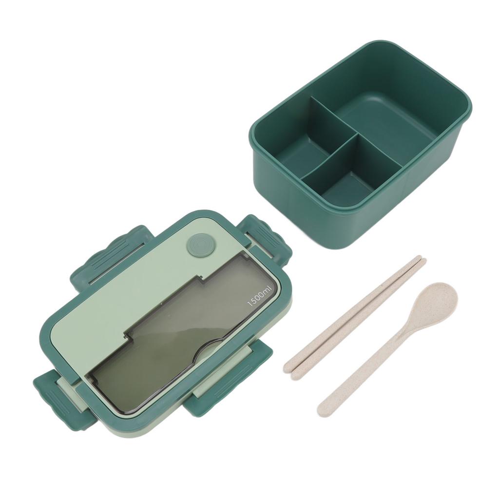 1500ml Lunchbox Hitzebeständige Plastik Bento Box Tragbare Lunchbehälter mit Essstäbchen Löffel für Studenten