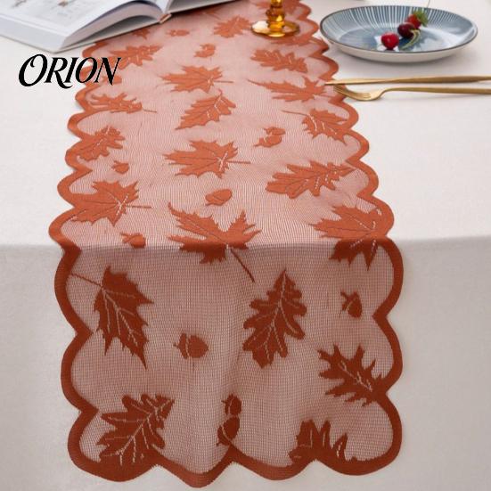 Halloween Pumpkin Table Runner Fall Decorations, Maples Leaves Lace Orange Seasonal Dining Room Tablecloth Runner, Autumn Harvest Thanksgiving