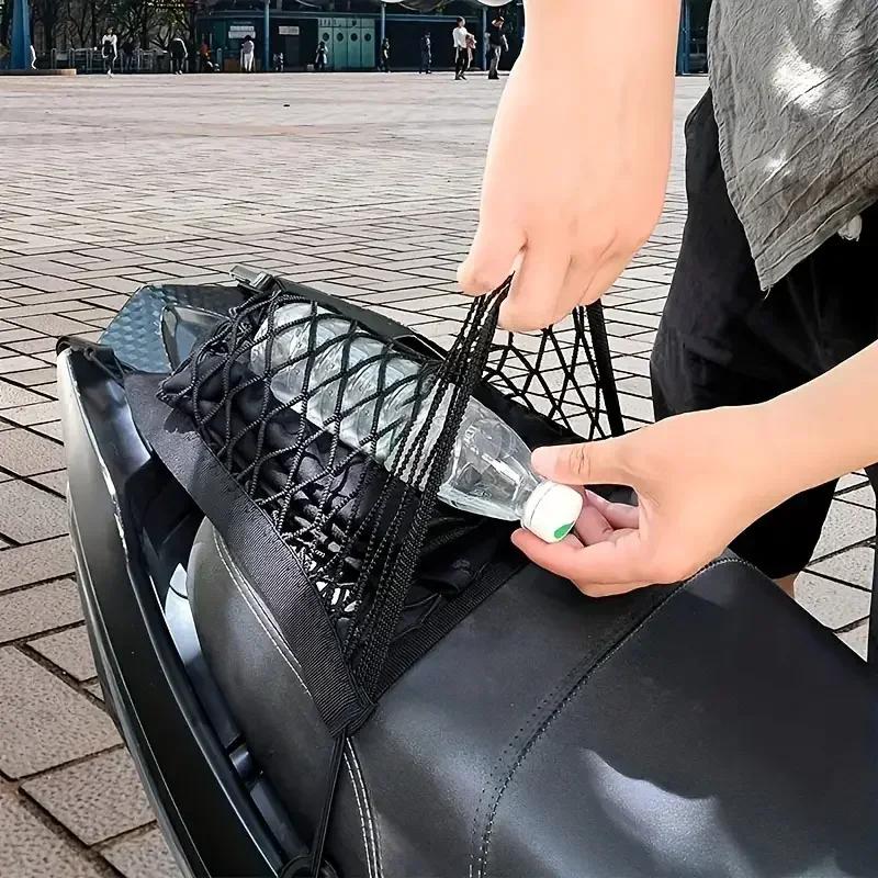 Motorcycle Helmet Storage Bag - Trunk Luggage Net with Hook for Scooter/Bike Fuel Tank (Mesh Cargo)