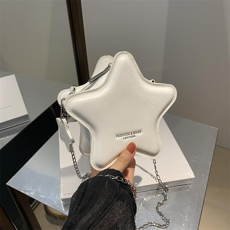 

Luxury Women Candy Color PU Leather Crossbody Bag Casual Chain Small Star Shape Shoulder Messenger Bag CLE 16.5x7x16.5cm бежевый