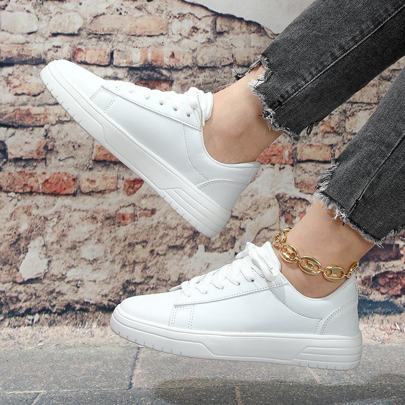 Lace-up White Shoes Casual Sneakers for Women PU Leather Walking Shoes Breathable Daily Flats Men Casual Sports Shoes Waterproof