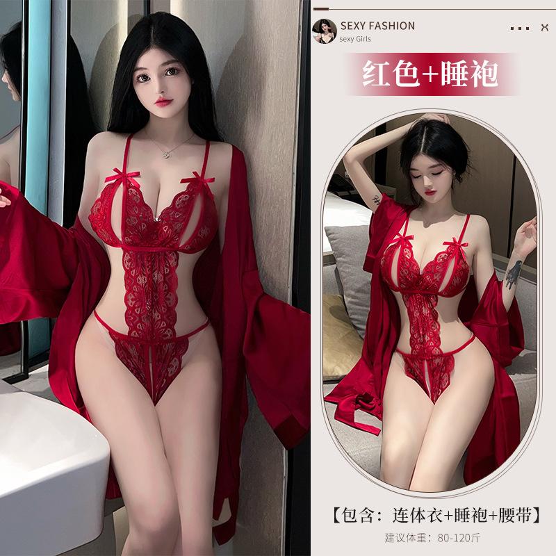 Sexy lingerie lace open crotch free onesie sexy temptation uniform perspective hollow pajamas