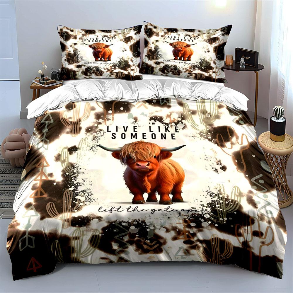 Highland cow and cacti. Bedding sets Duvet cover sets Duvet covers Pillowcases(1 * Duvet Cover 2 * Pillowcases without duvet insert)