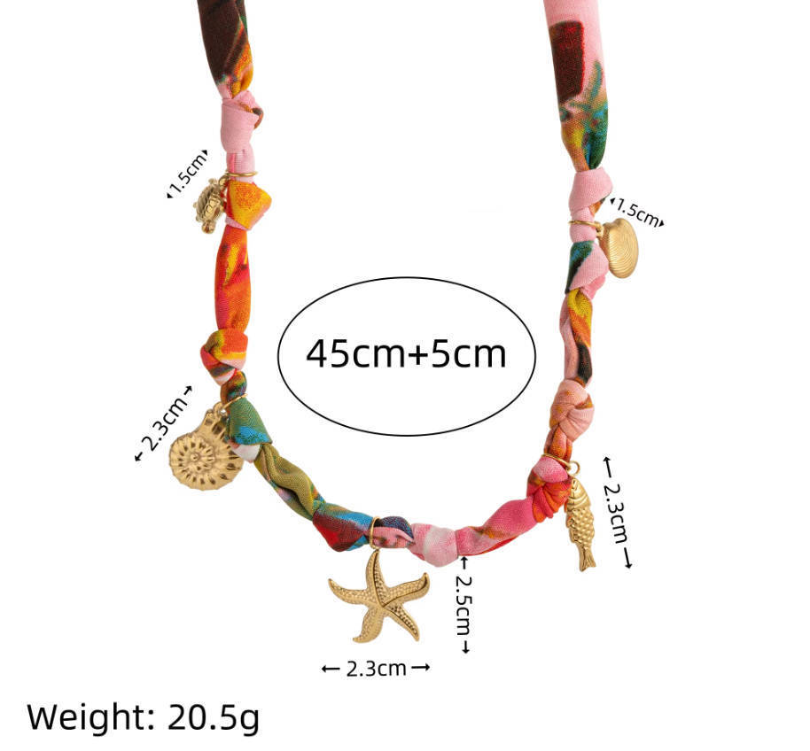 

Beach Series Necklace, Marine Life Color Flower Shell Pendant, Ribbon Cloth Strip Necklace, Gold-Plated Color Retention