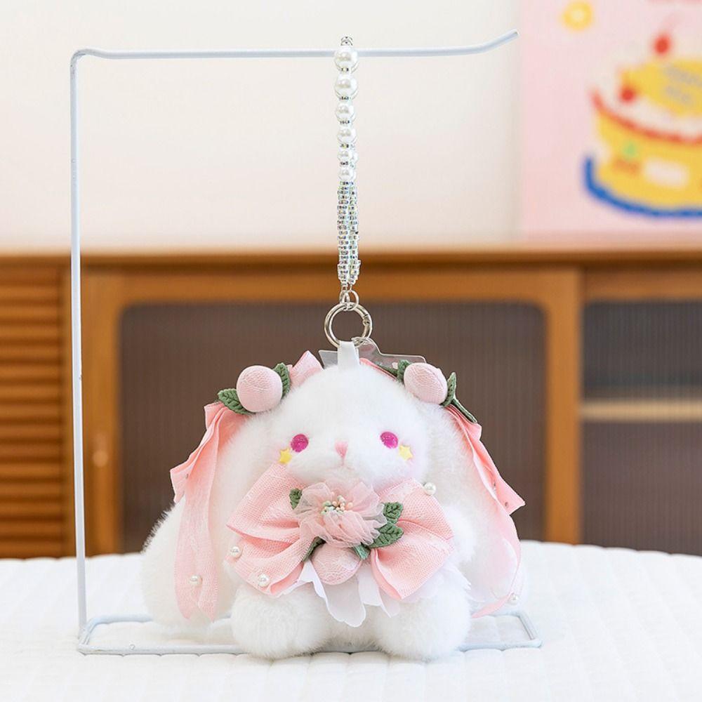 Cartoon Plush Rabbit Keychain Princess Pearl Dress Drooping Ear Rabbit Pendant  Girl's Toy