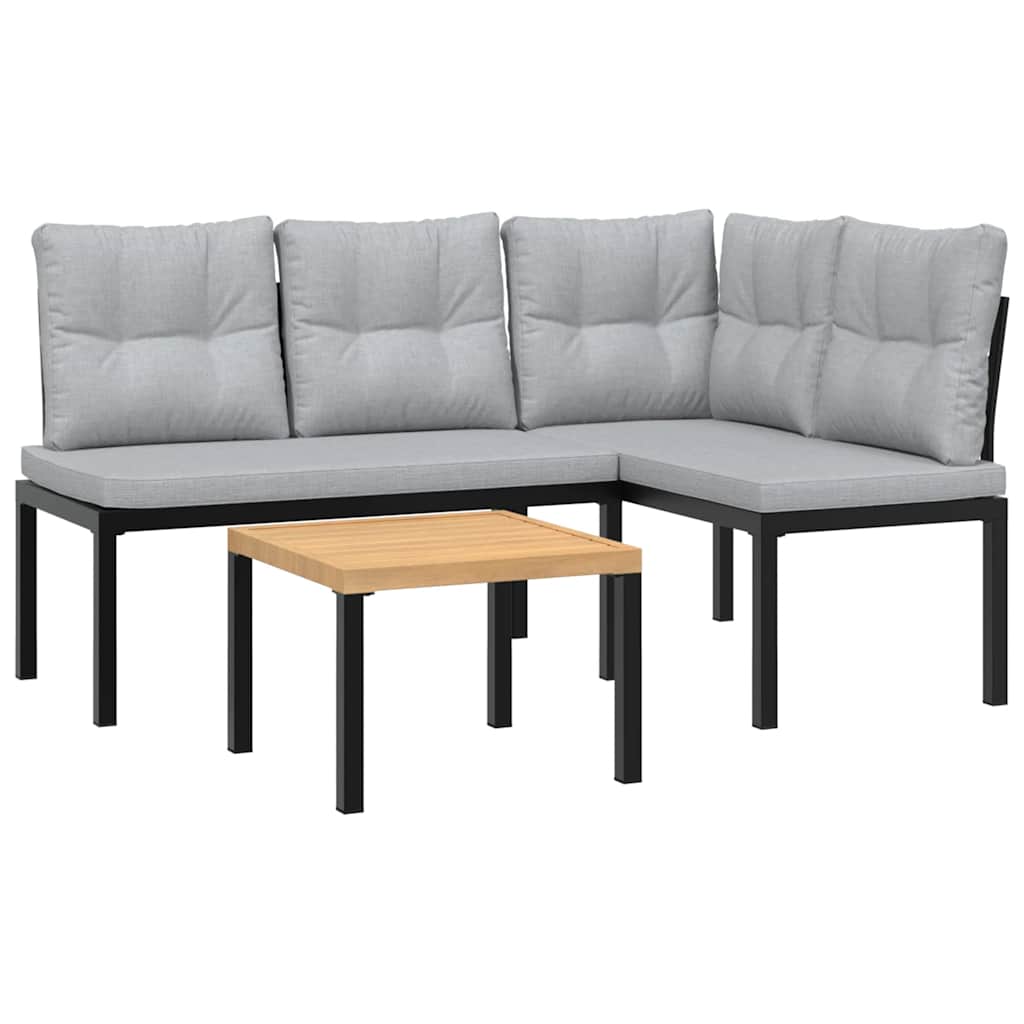 Garden Bench Set 3 Piece Black Powder Coated Steel