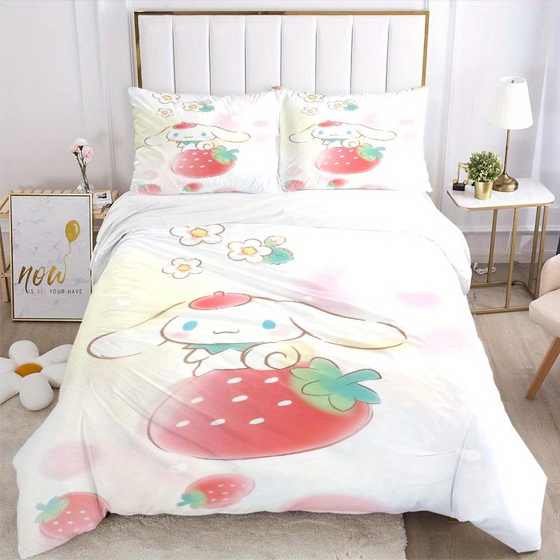 3pcs Strawberry Cinnamoroll Idea Quilt Cover Set - Soft and Cozy Bedroom, Guest Room and Dorm Decorative Bedding 3-Piece Set 1 Quilt Cover + 2 Pi