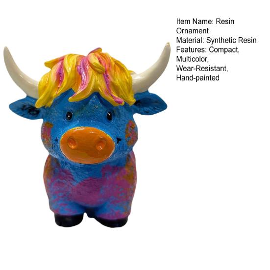 Yousheng Highland Cow Figurine Resin Multicolor Cow Miniature Ornament Hand-painted Highland Cattle Statue for Farmhouse Home Office Desktop Decor