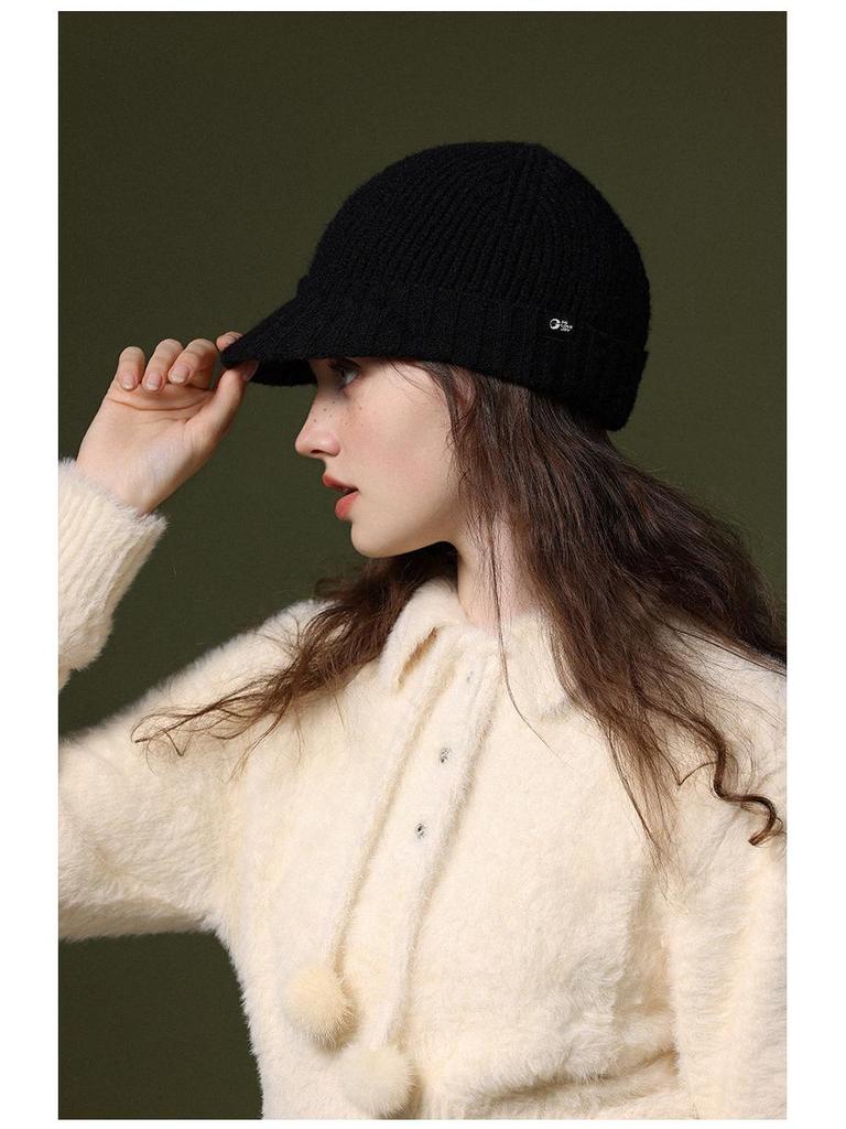 Women's Windproof Wool Knitted Hat with Ear Protection – Warm Duckbill Cap for Autumn and Winter