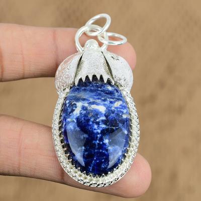 Natuurlijke Sodaliet Edelsteen Indiase Sieraden 925 Sterling Zilver Hanger Voor Vrouwen