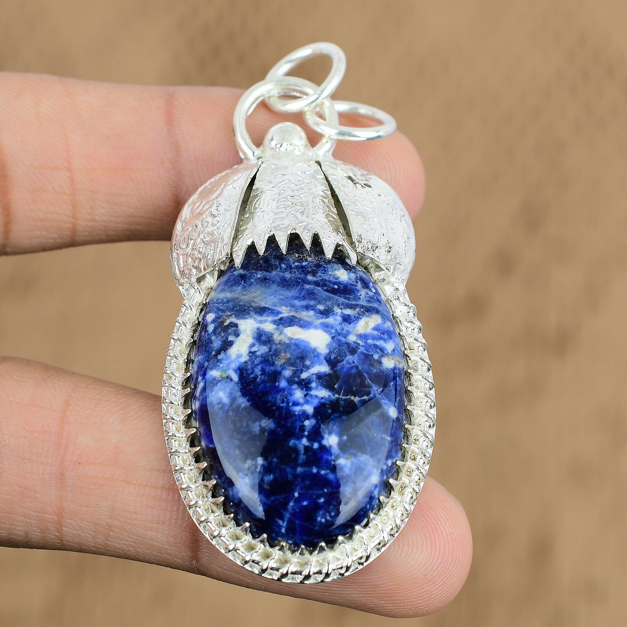 

Natural Sodalite Gemstone Indian Jewelry 925 Sterling Silver Pendant For Women