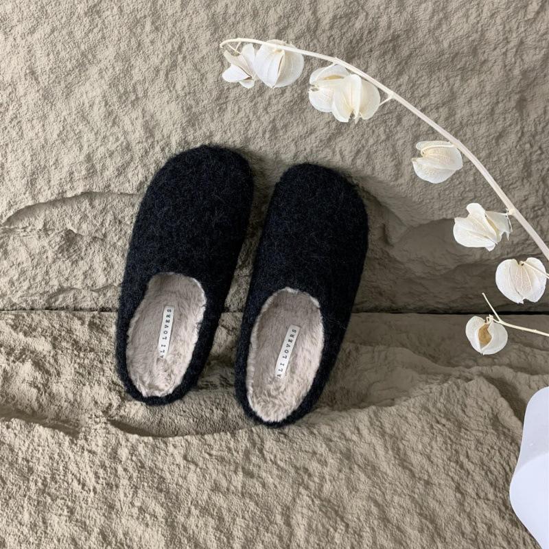 Baotou Fluffy Half Slippers for Women To Wear Outside Autumn and Winter 2025 New One-pedal Thick-soled Plush Thermal Cotton Slippers