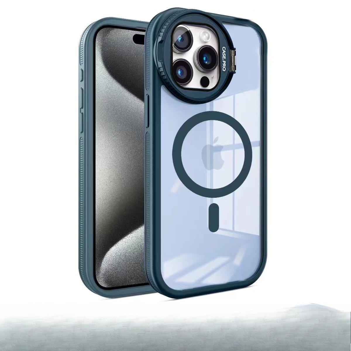 

Applicable To IPhone 16 Magnetic Phone Case, Small Monster Hardware Frame, Glass Lens Cover Bracket, Apple 15 iphone 16PROMAX синий