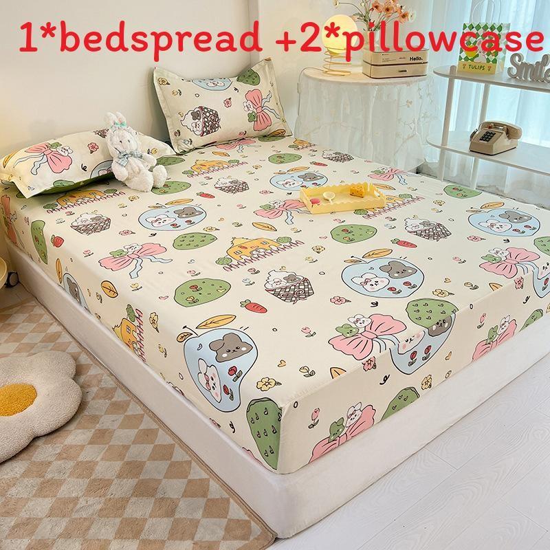 Flower Bear Rabbit Pattern Water Wash Cotton Bedspread Mattress Protective Cover