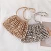 Yogodlns Women Summer Woven Hand Bag Luxury Design Hollow-out Silver Hand Woven Single Shoulder Underarm Bag