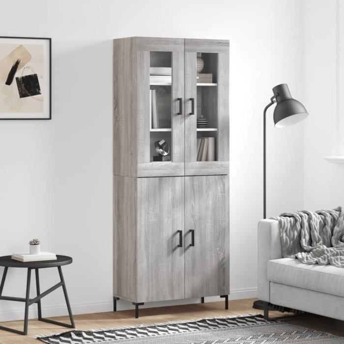VidaXL Buffet haut Sonoma gris 69,5x34x180 cm Bois d'ingénierie 3198215