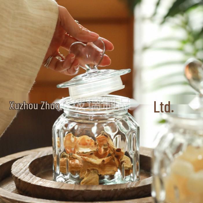 Transparent Glass Jar for Kitchen Storage of Grains, Dried Tangerine Peel, Pickled Vegetables, and Dried Fruits