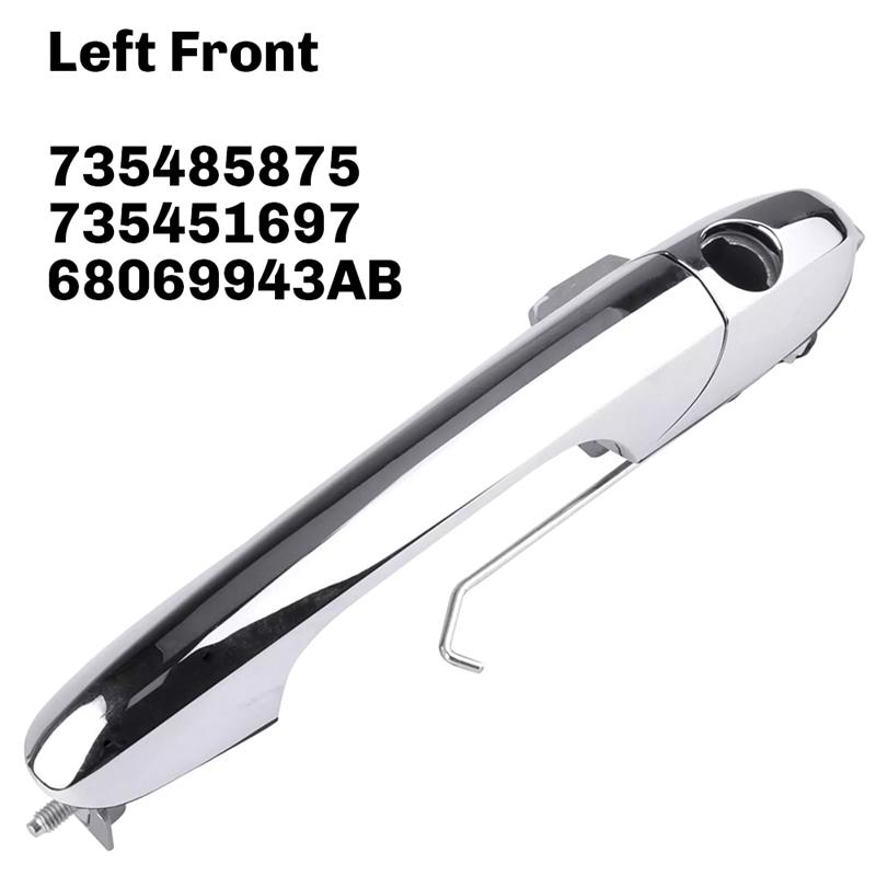 A03Z-Chrome Driver's Left Front Door Outer Handle For Fiat 500 735485875, 735451697,68069943AB Exterior Door Handle