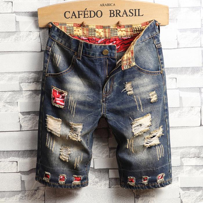 2025 Men s Trendy Ripped Mid-Length Baggy Denim Shorts 28 Waist (2.1 feet)