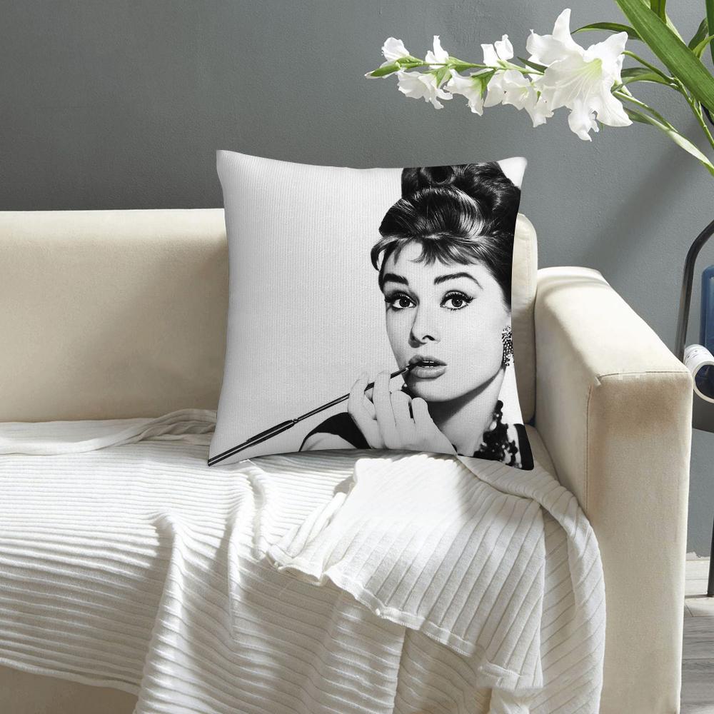 Funda de Almohada Clásica A-Audrey Hepburn Decoración Sofá Hogar Impresión Doble Cara Felpa Cuadrada Fundas para Cojines Decoración