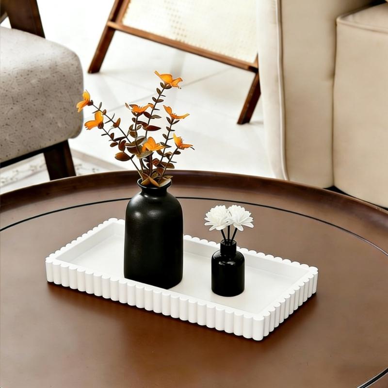 Sink-Side Tray for Bathroom or Kitchen Counter, Freestanding Catchall with Raised Scalloped Border for Soap and Bottles