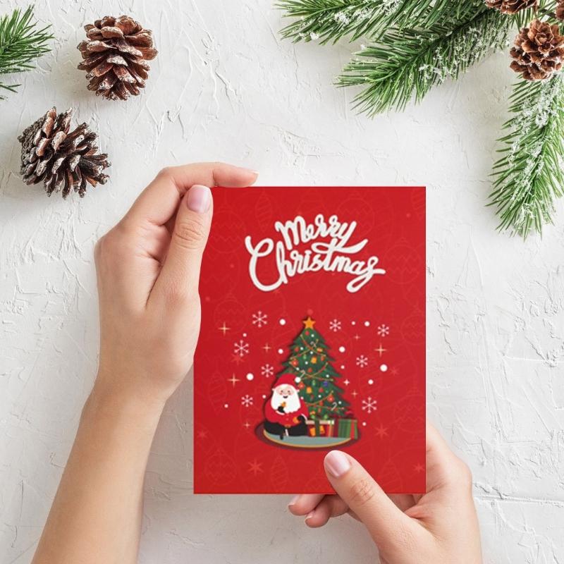 LED Işıklı Müzikli Noel Kartı Katlanabilir 3D Açılır Tebrik Kartı Zarfıyla El Yapımı Davetiye Kartpostalı