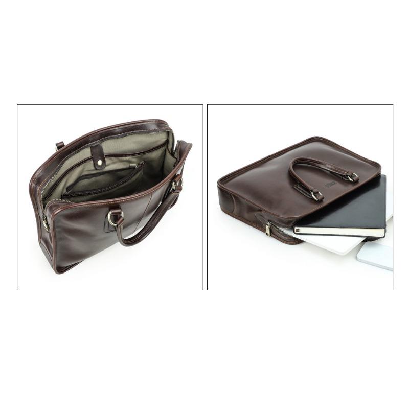 Men Full Grain Waxed Leather Briefcase Fits 14 Inch Laptop Business