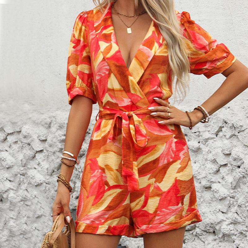 YYFS Women's Fashion Casual Summer Spring Short Sleeve V-Neck Jumpsuits & Rompers