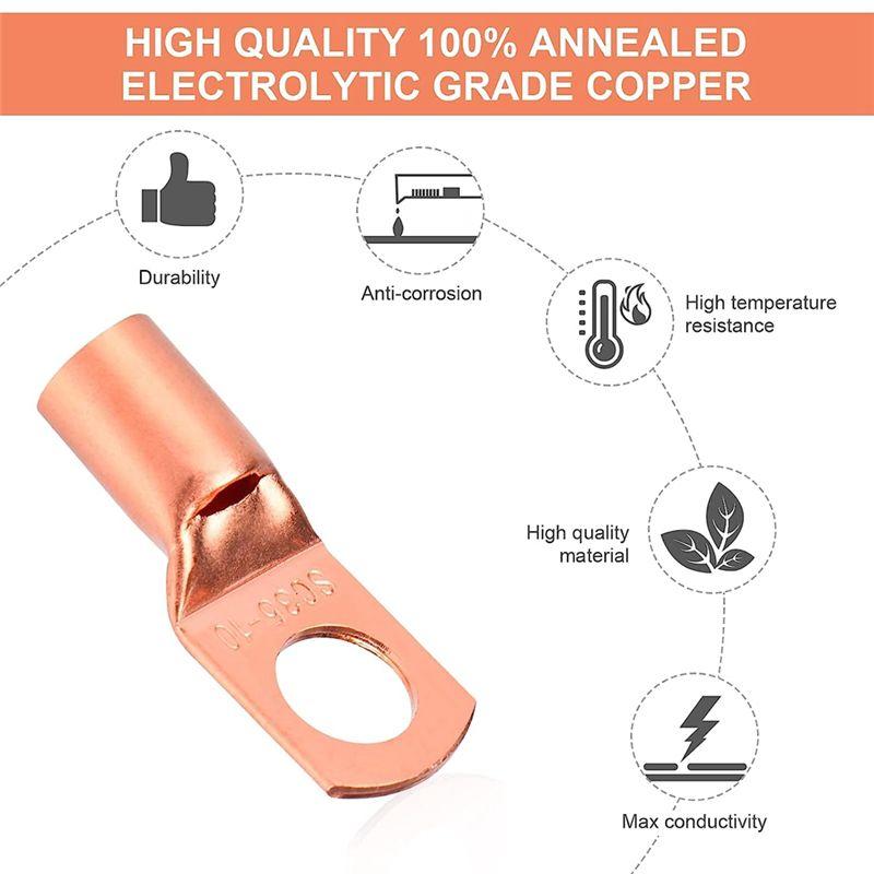 AEE2-130PCS Copper Wire Lugs Used On AWG12 10 8 6 4 2 Cable,Heat Shrink Set,Ring Terminals Connectors