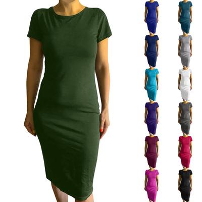 Damenmode Sexy Einfarbig Tasche Hüfte Elastizität Kurzarm Kleid