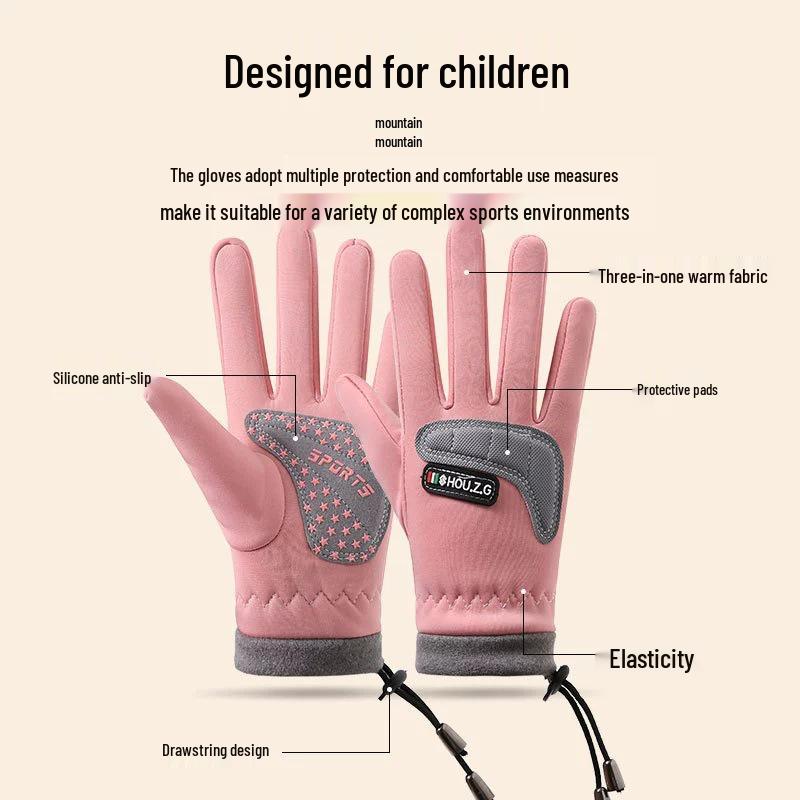 Children's Plus Velvet Winter Gloves: Windproof, Non-Slip, and Warm for Outdoor Cycling & Sports