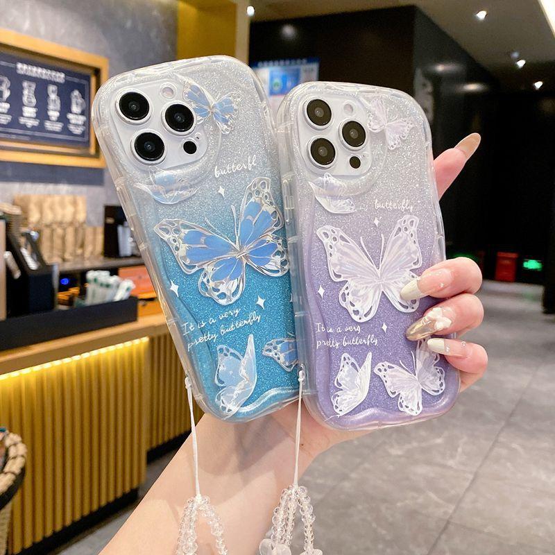 Applicable to Samsung S24 mobile phone case, new S25edge glitter butterfly A55 A24 all-inclusive transparent chain