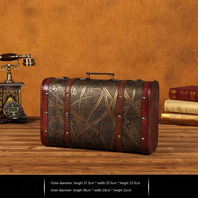 Cutie de depozitare antică din lemn Valisă vintage medievală Cufă de comori Coliere Organizator de bijuterii Cutie cadou cu blocare Cutie foto mare
