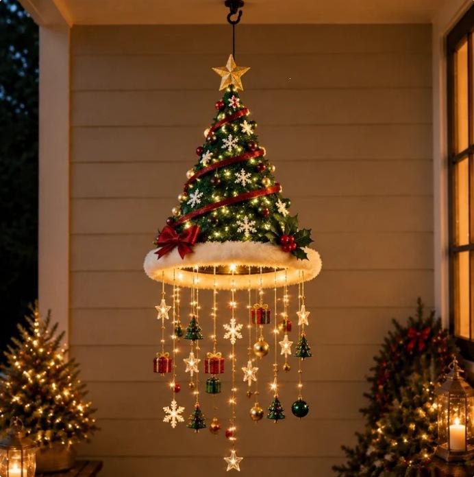 Beleuchteter Weihnachtsmannmützen-Kronleuchter - Warm leuchtende LED-Weihnachtsdekoration Hängender Kronleuchter 5 Stile für festliche Dekoration