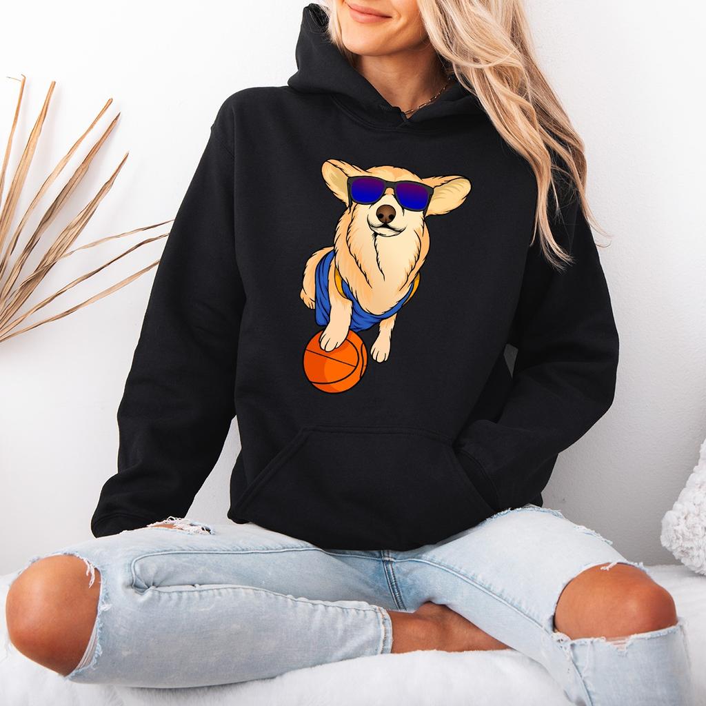 Funny Corgi Womens Hoodie Dog Basketball Lover Cute Cartoon Birthday Gift