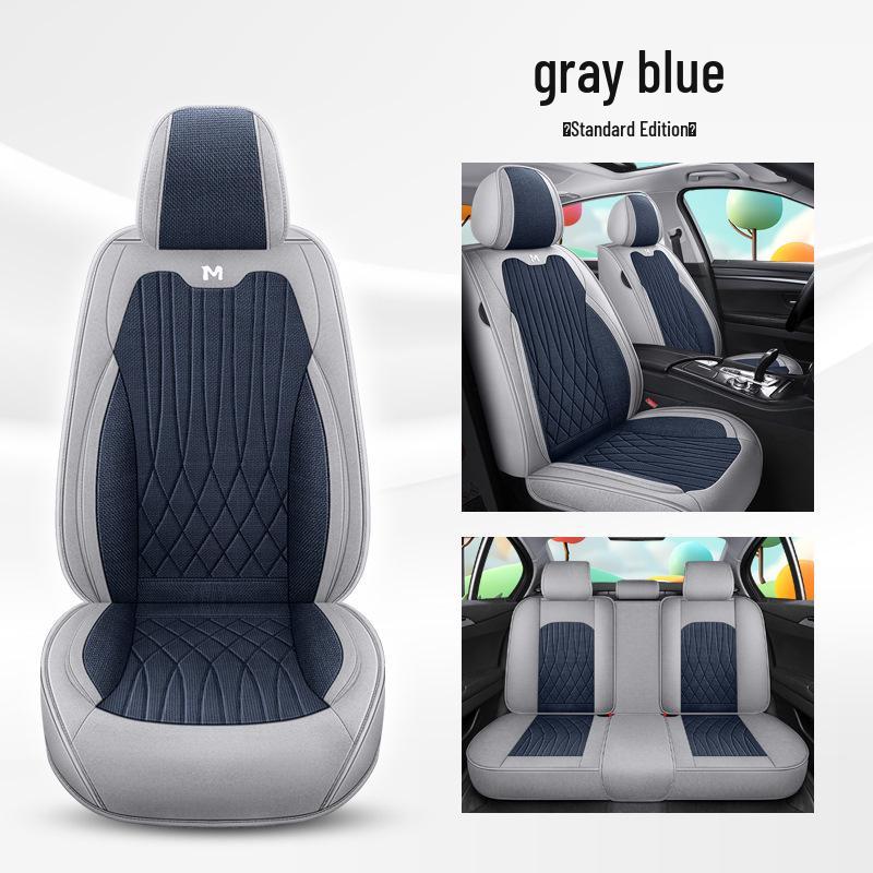 Universal Breathable Linen Car Seat Cushion - Full Surround for All Seasons, Fits Five Seats