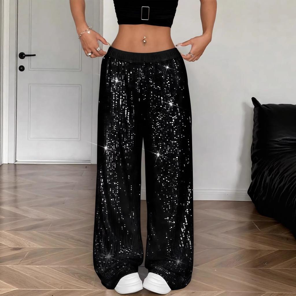 2026 Spring and Summer Europe and the United States Cross-border High-waisted Fashion Loose Sequin Drape Wide-leg Pants Women's Fashion Casual Pants