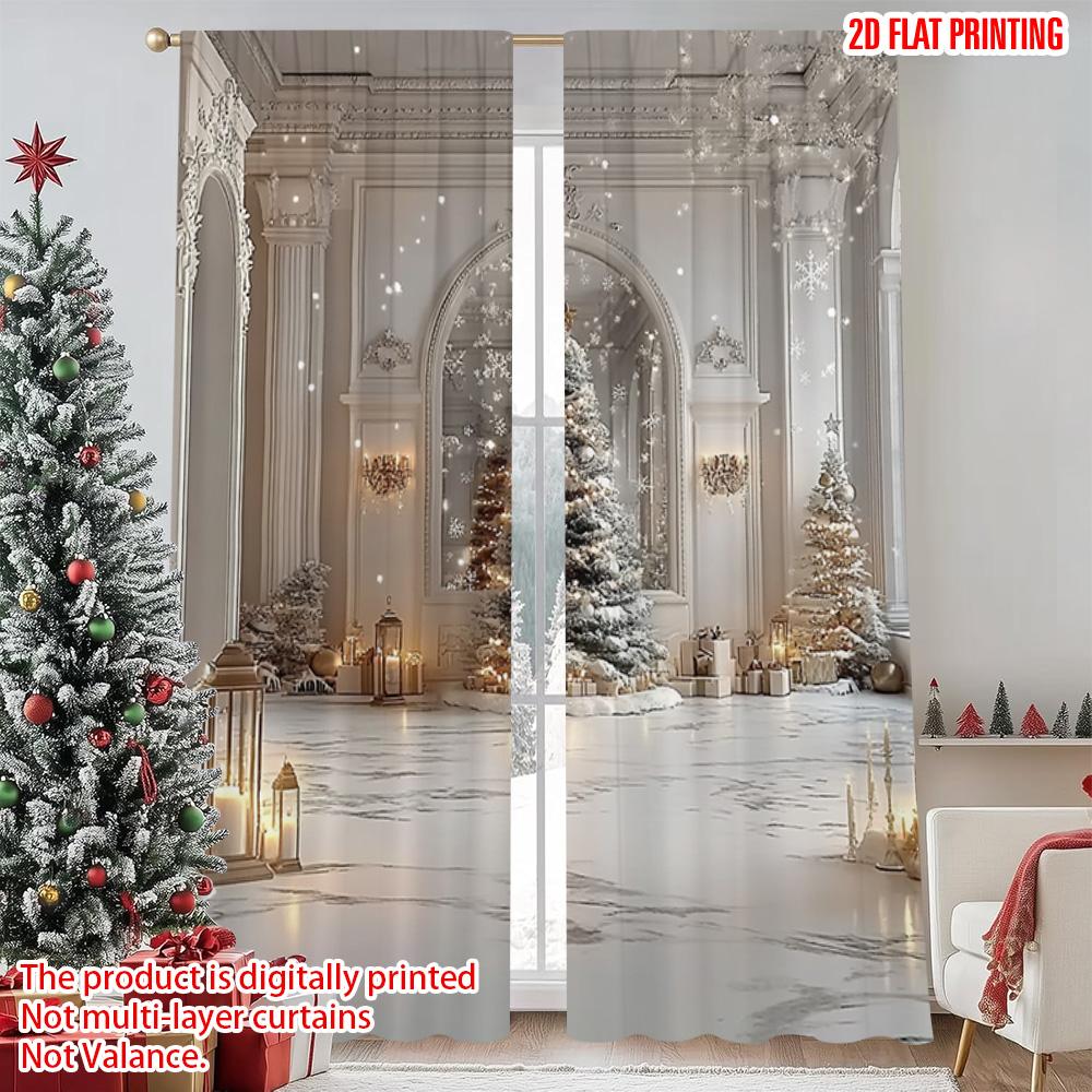 

Set Of 2 Luxury Flat Printing Merry Christmas Popular Window Curtains Winter Polyester Without Curtain Made Machine Washable W100*H70(CM)-Hooks&2PCS