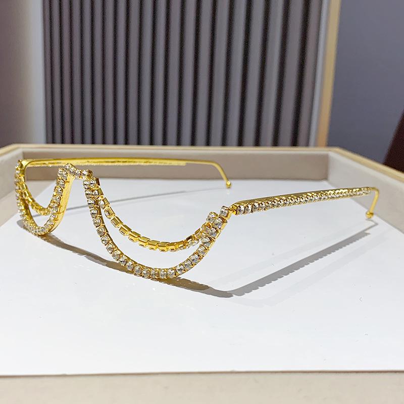 Vintage Diamond Chain Frame Glasses Frame Women For Female Glasses Luxury Brand Designer Popular Party Eyewear Rhinestone Frames