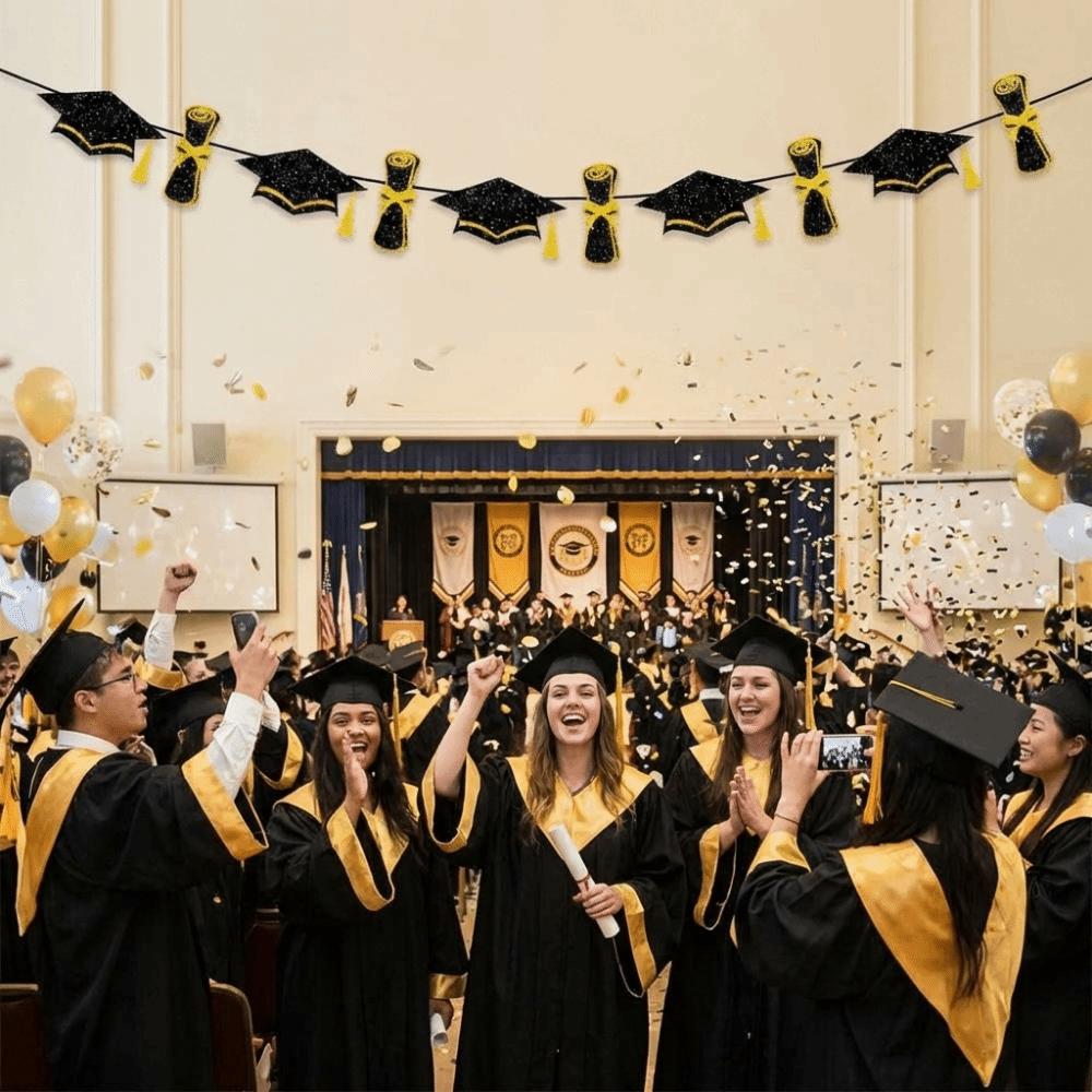 Gold Shining Graduation Party Banner Glitter Decor Graduation Hanging Banner  Photo Background