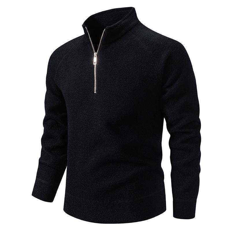 Autumn And Winter Men'S Stand-Up Collar Half-Zipper Knitted Sweater Simple Solid Color Fleece Thickened Casual Sweater Top